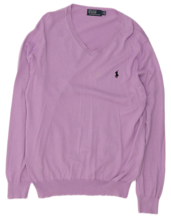Polo Ralph Lauren Męski sweter z dekoltem w kształcie litery V, średni fiolet, bawełna