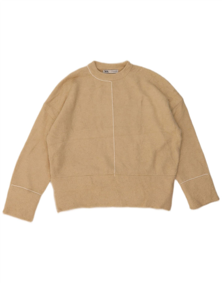Damski sweter oversize Zara z okrągłym dekoltem UK 14, średni beż, akryl