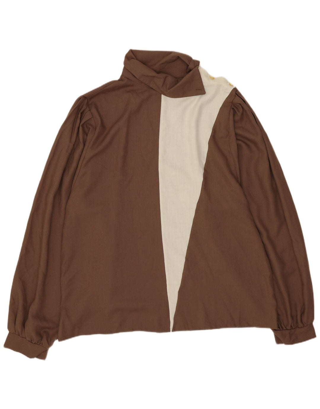 Damska bluzka z długim rękawem w stylu vintage, EU 44 XL, brązowy poliester z blokami kolorów