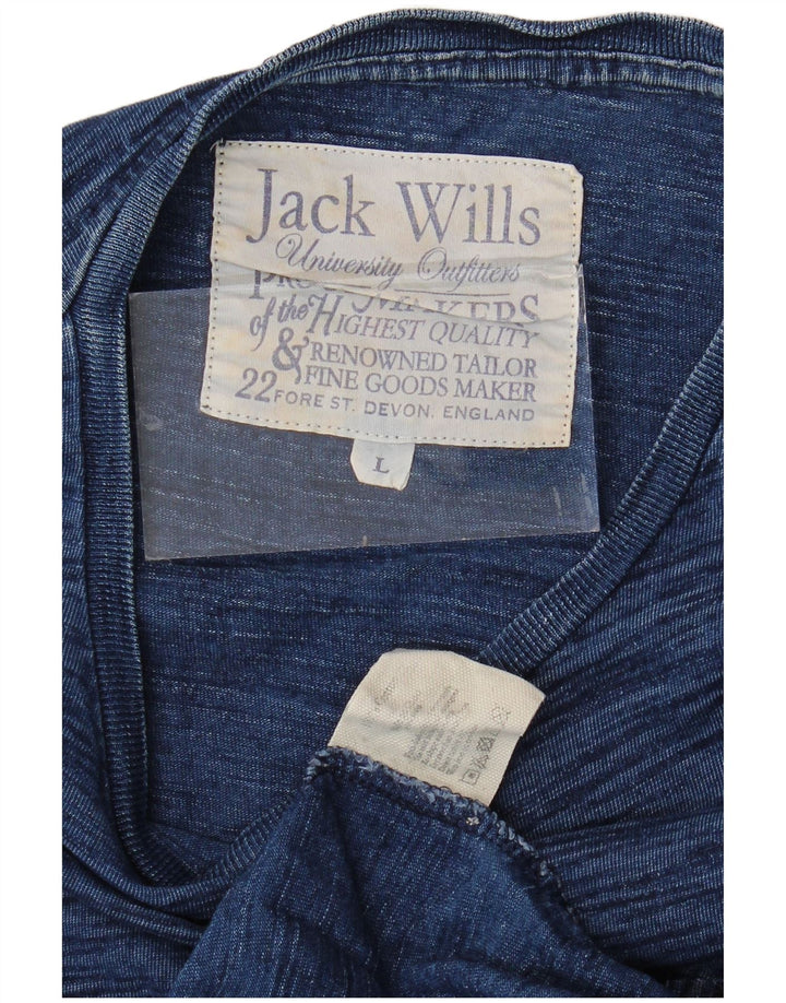 JACK WILLS Męski top z długim rękawem, duży, granatowy, bawełniany w cętki