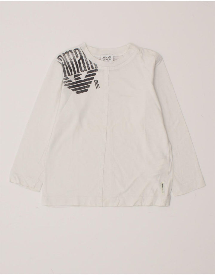 ARMANI JUNIOR Boys Graphic Top Long Sleeve 4-5 Years White Cotton Vintage Armani Junior and Second-Hand Armani Junior from Messina Hembry 