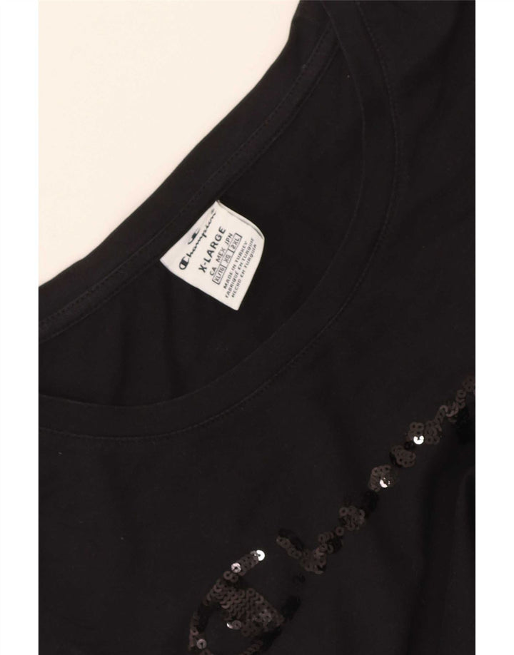 Damski top graficzny Champion z rękawem 3/4, UK 18 XL, czarny