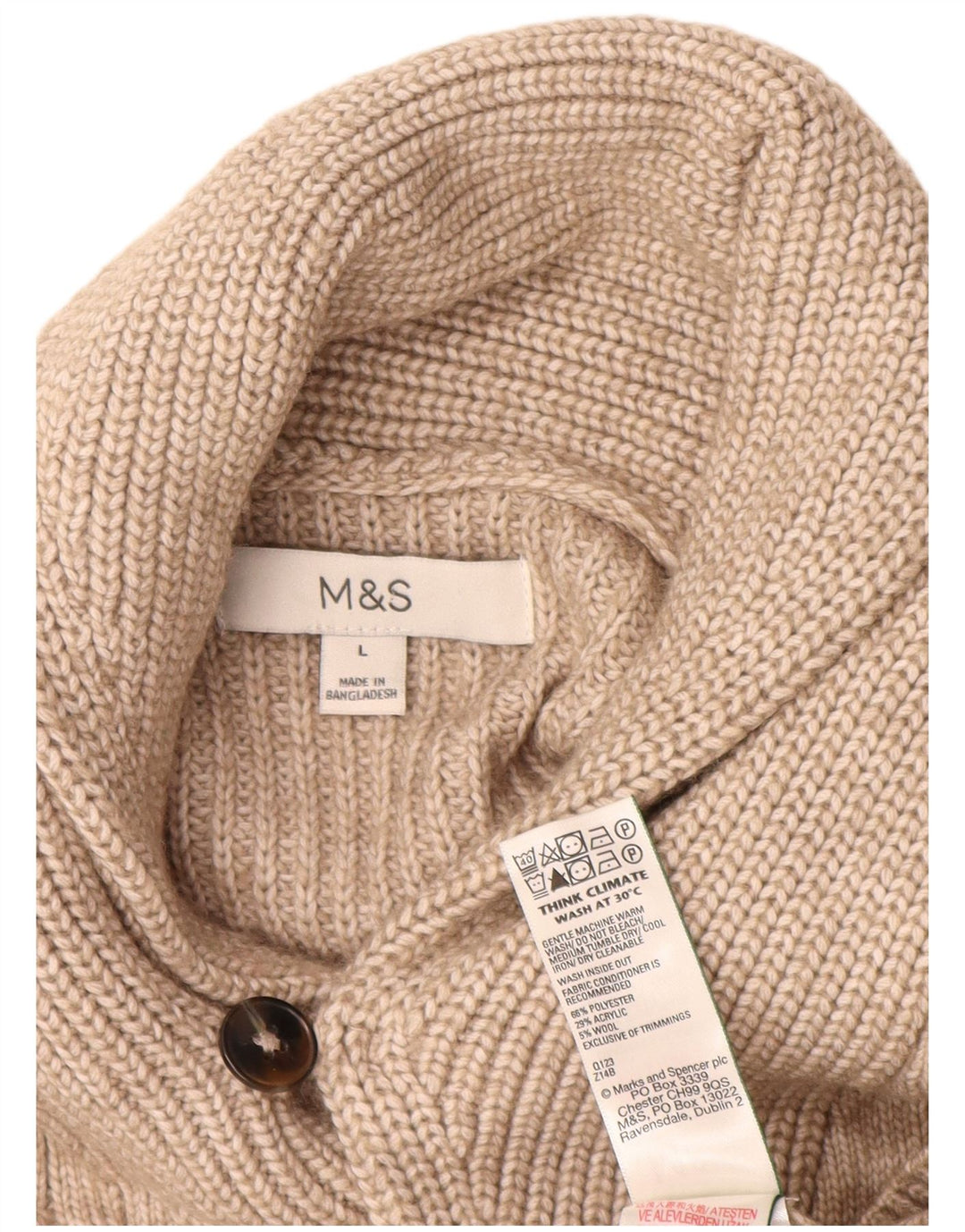 Marks & Spencer Męski sweter rozpinany, duży, beżowy, poliester