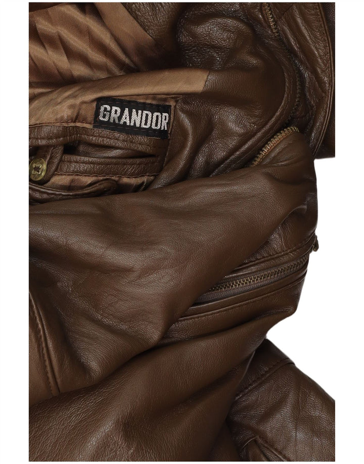 Męski płaszcz skórzany VINTAGE UK 38 Średni brąz