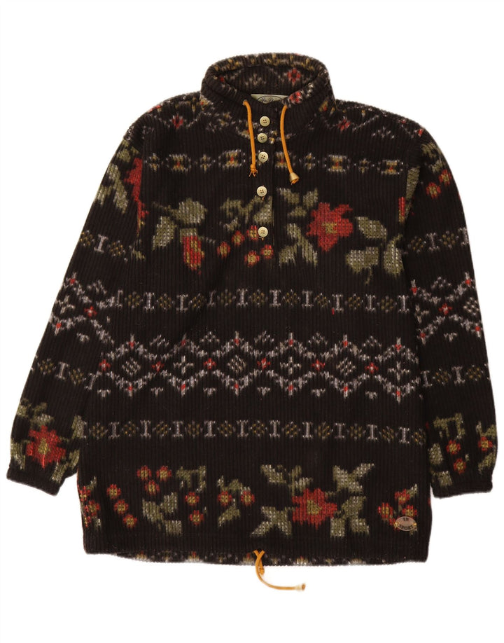 Vintage damski sweter zapinany na guziki IT 48 XL czarny kwiatowy poliester