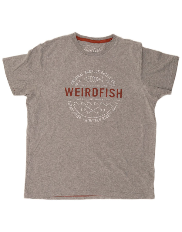 WEIRD FISH Mens Graphic T-Shirt Top Large Grey Cotton