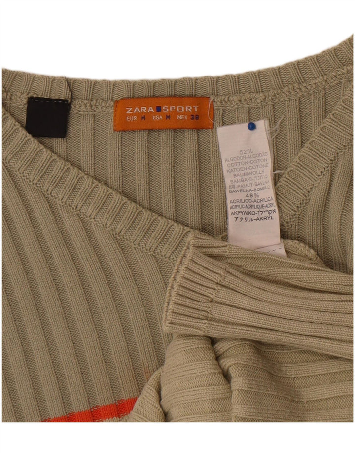 Męski sweter Zara z dekoltem w kształcie litery V, bawełniany w kolorze średniego beżu