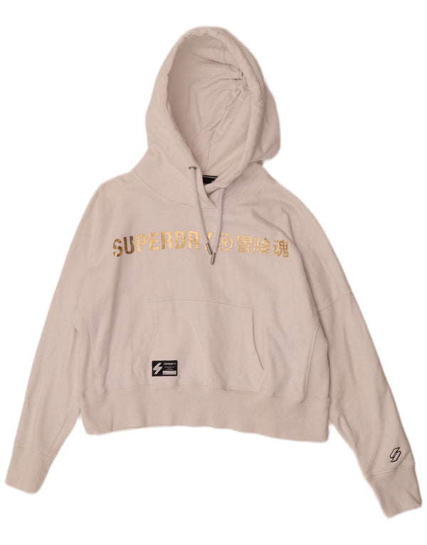 Damski sweter z kapturem Superdry Graphic, oversize, UK 14, duży, biały, bawełniany