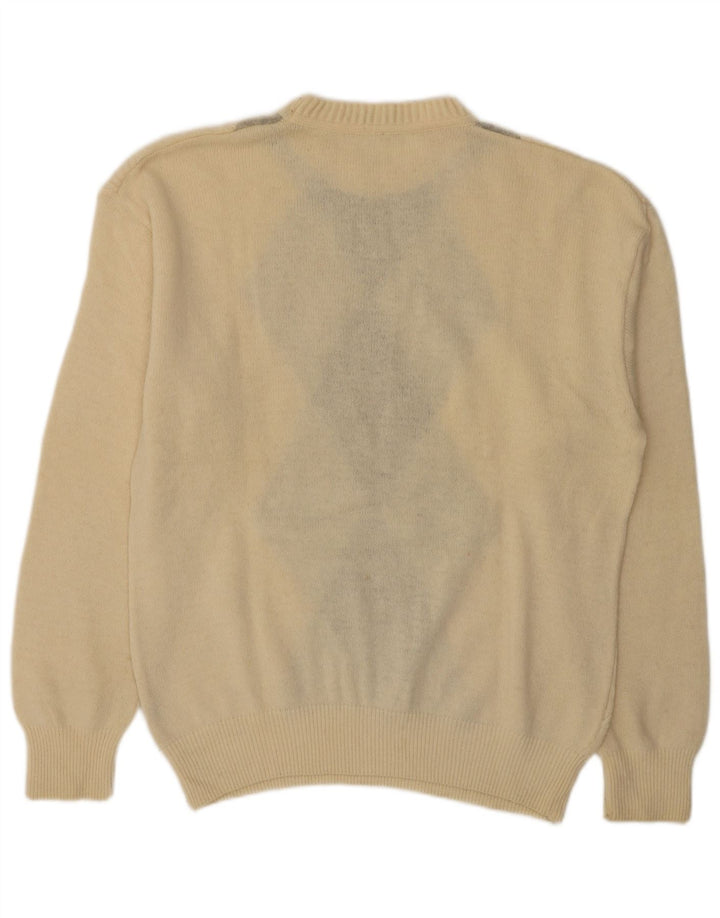 Męski vintage sweter z okrągłym dekoltem IT 50 Medium ecru w romby/diamenty
