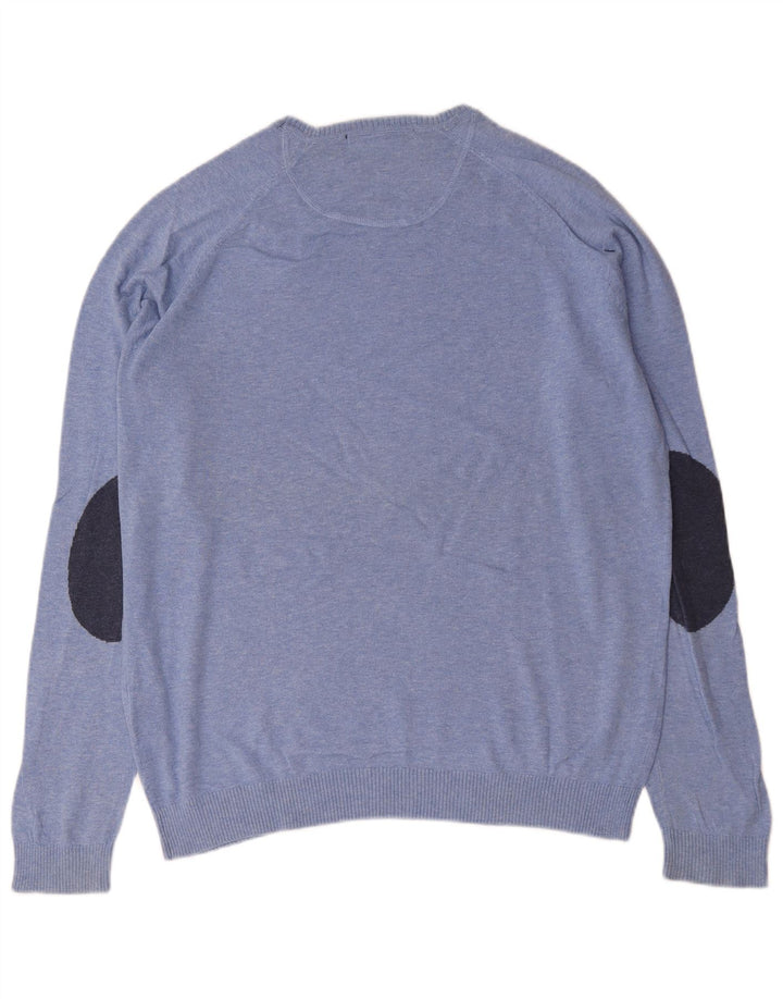 Męski sweter z okrągłym dekoltem Zara XL, niebieski, bawełniany