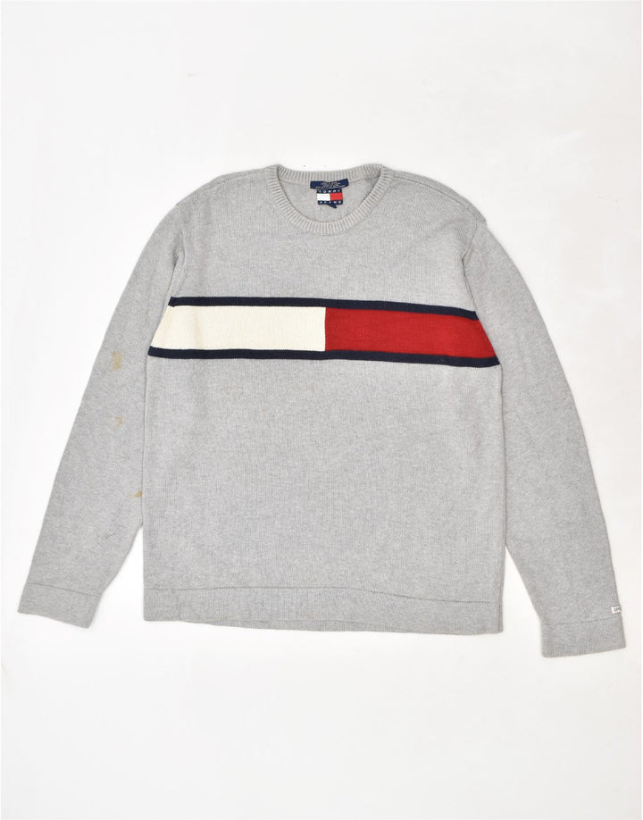 Męska bluza z grafiką TOMMY HILFIGER, duża, szara, bawełniana