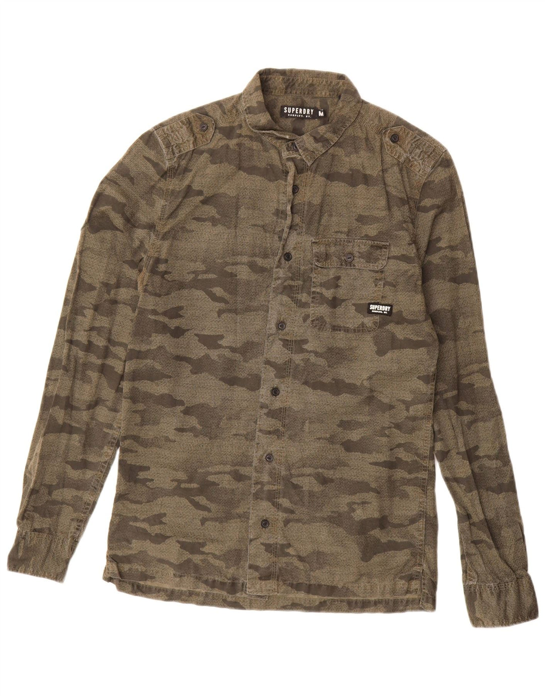 Męska koszula wojskowa Superdry, bawełniana w kolorze kamuflażu, średni khaki