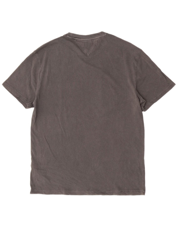 Męski T-shirt z grafiką Tommy Hilfiger, duży, szary, bawełniany