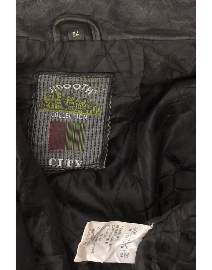VINTAGE Mens Leather Jacket IT 54 2XL Black Leather