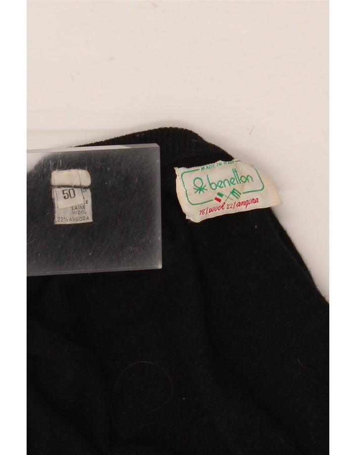Damski sweter z okrągłym dekoltem Benetton IT 50 XL, czarna wełna