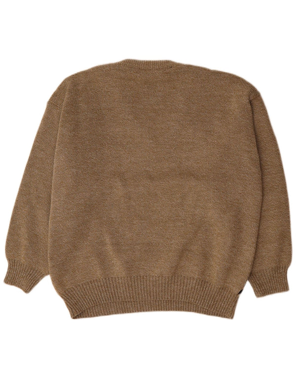 VINTAGE Męski sweter z dekoltem w kształcie litery V, XL, brązowy, geometryczny