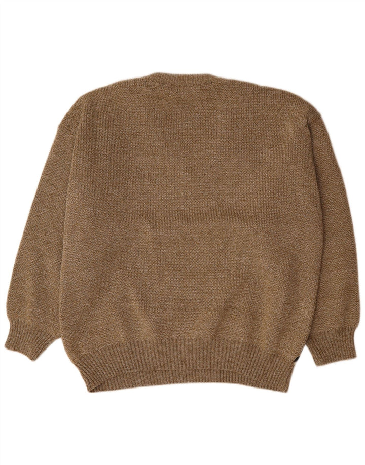 VINTAGE Męski sweter z dekoltem w kształcie litery V, XL, brązowy, geometryczny