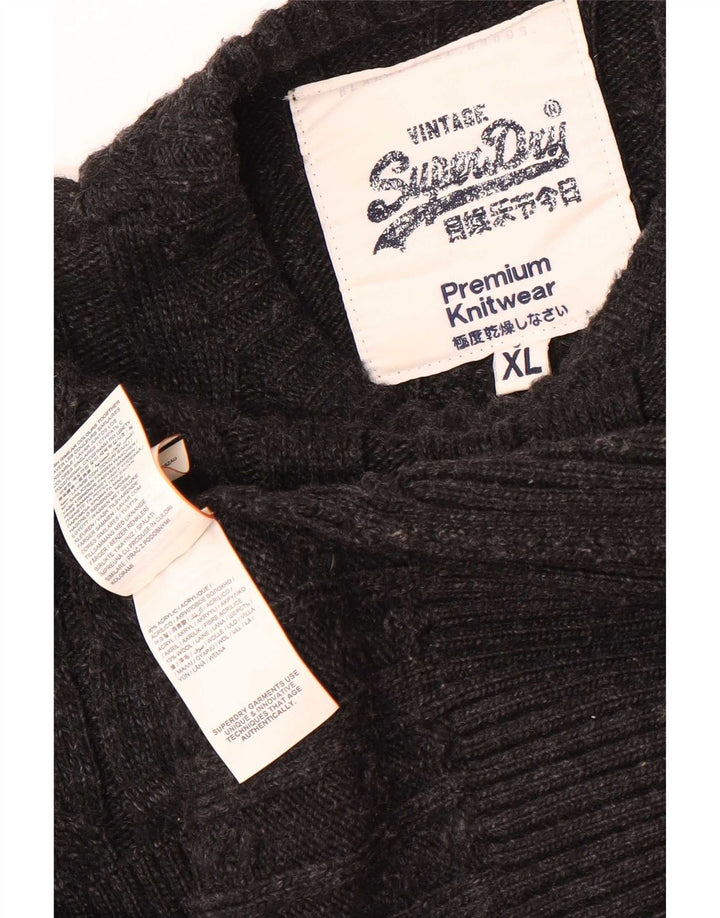 Męski sweter z okrągłym dekoltem Superdry XL, szary akryl