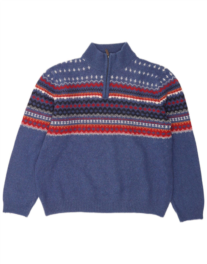 Marks & Spencer Męski sweter o regularnym kroju z zamkiem błyskawicznym XL, niebieski Fair Isle