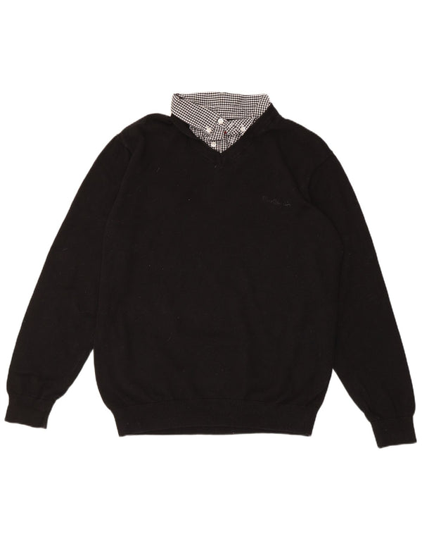 PIERRE CARDIN Damski sweter z dekoltem w kształcie litery V, UK 18 XL, bawełniany w czarną kratkę