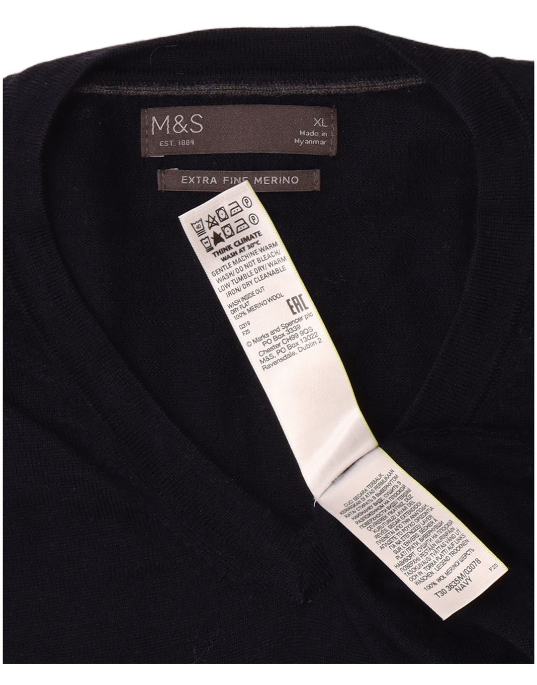 MARKS & SPENCER Męski sweter z dekoltem w kształcie litery V, XL, granatowy, klasyczny