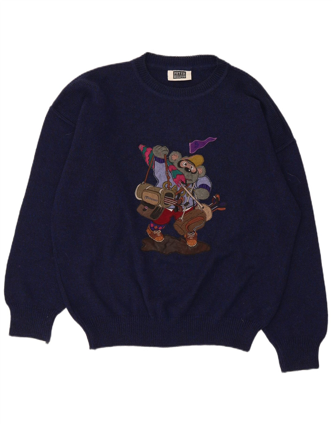 Męski sweter w stylu vintage z okrągłym dekoltem IT 50, średni granatowy