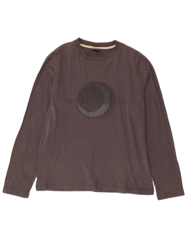 Damski top graficzny Trussardi Jeans z długim rękawem, UK 14, duży, szary, bawełniany