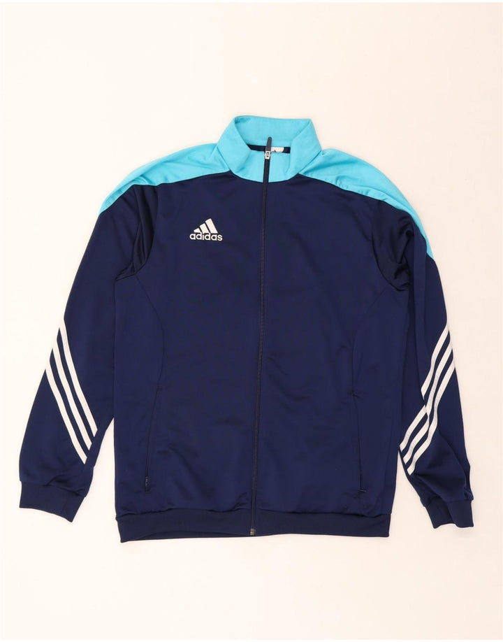 ADIDAS Mens Tracksuit Top Jacket Large Navy Blue Colourblock Polyester Vintage Adidas and Second-Hand Adidas from Messina Hembry 