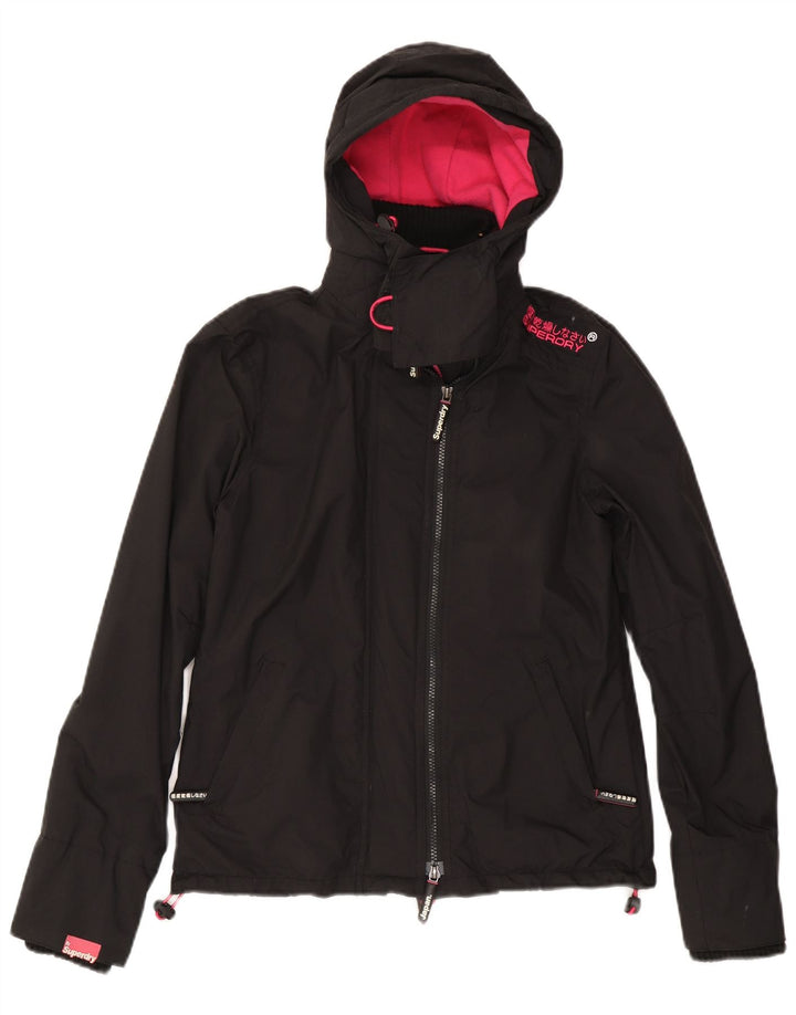 Damska kurtka wiatrówka z kapturem Superdry UK 10, mała, czarna nylonowa