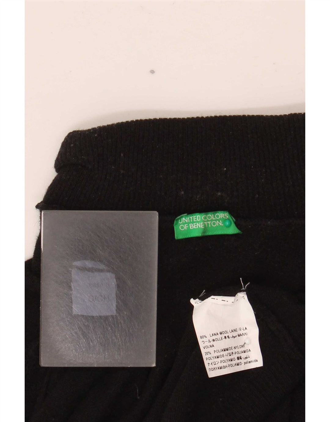 Damski sweter z golfem Benetton UK 10, mała czarna wełna