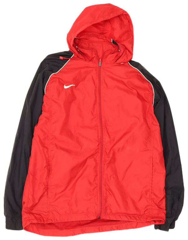 Męska kurtka przeciwdeszczowa z kapturem Nike UK 42/44, duży czerwony nylon z blokami kolorów