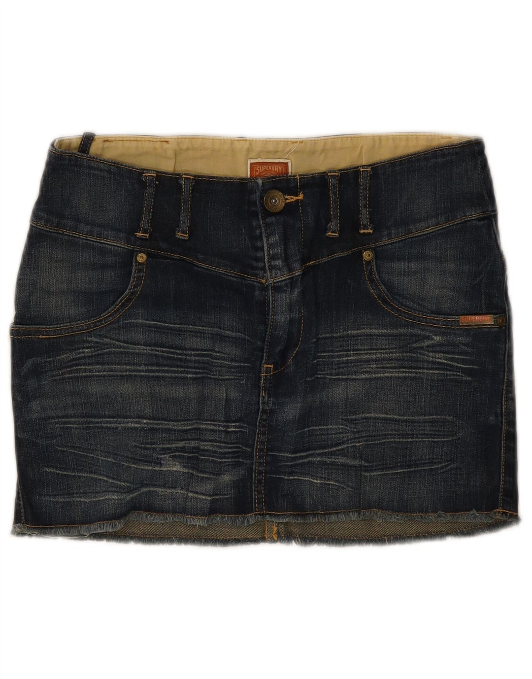 SUPERDRY Damska mini spódniczka dżinsowa W30 Średnio niebieska bawełna