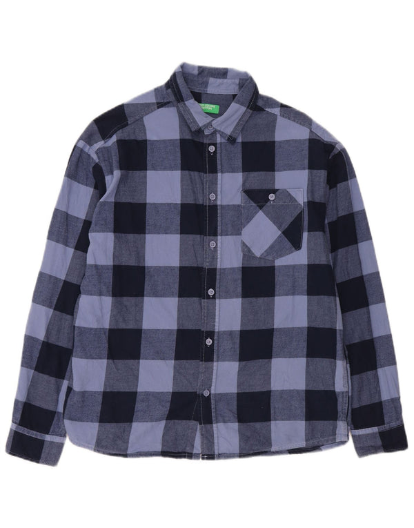 Koszula flanelowa Benetton chłopięca 13-14 lat, 3XL, niebieska bawełniana kratka