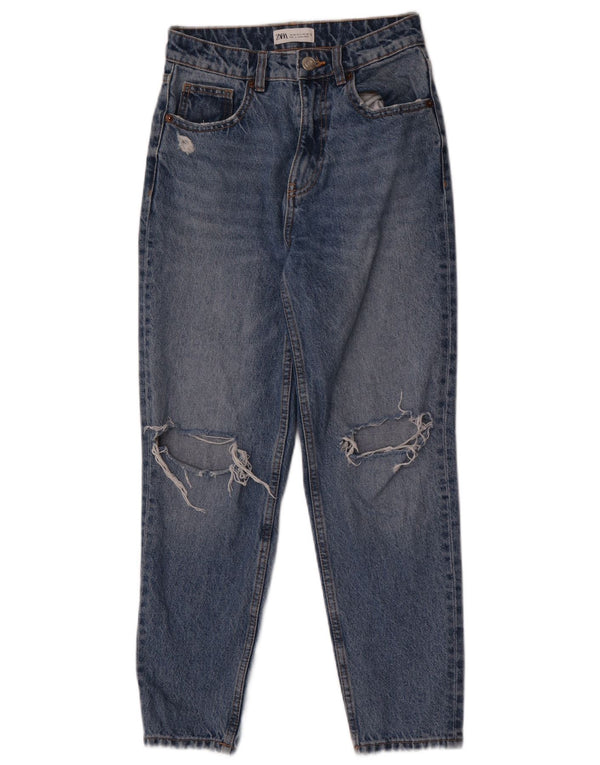 Damskie jeansy Zara w trudnej sytuacji, zwężane EU 36 XS W26 L27, niebieska bawełna