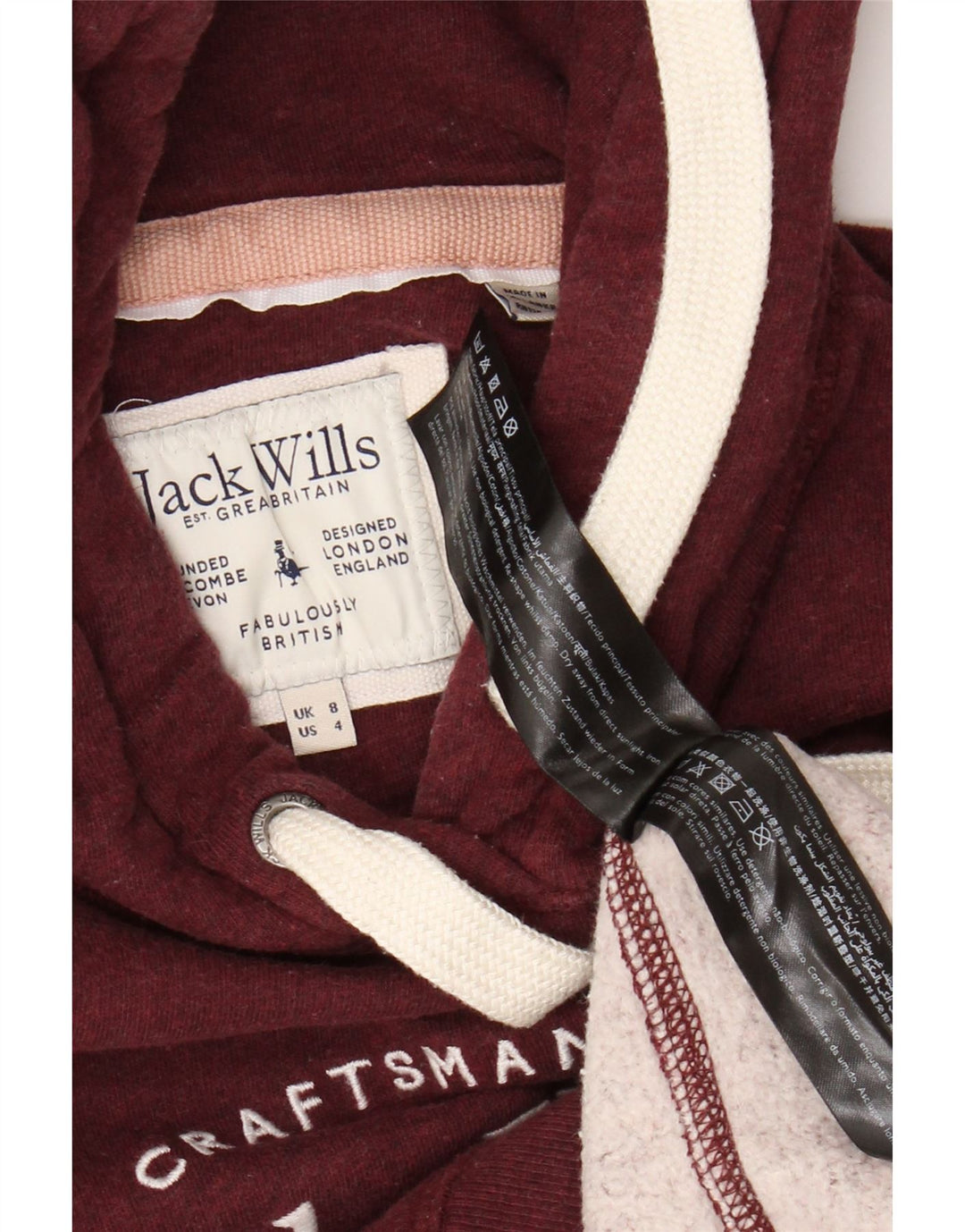 Damski sweter z kapturem Jack Wills, UK 8, mały, bordowy, bawełniany