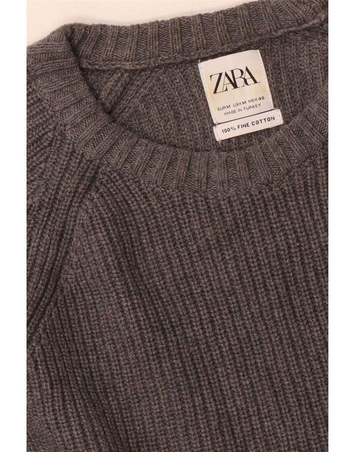 Męski sweter Zara z okrągłym dekoltem, średnioszary, bawełniany