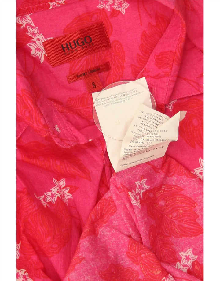 Koszula męska Hugo Boss, mała, różowa, bawełniana w kwiaty
