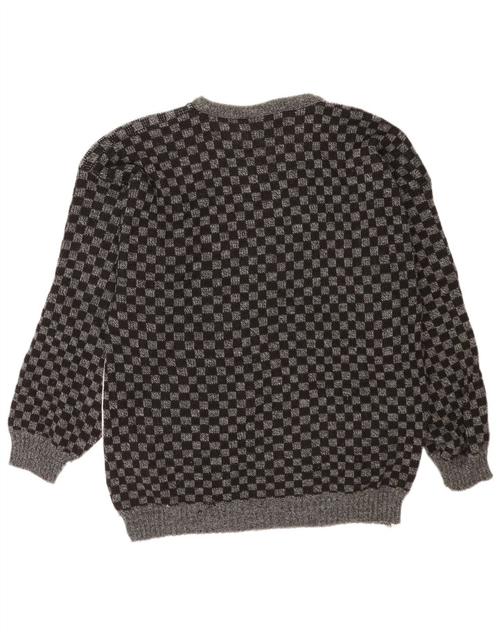 Vintage męski sweter z dekoltem w łódkę, średnio szary, geometryczny akryl