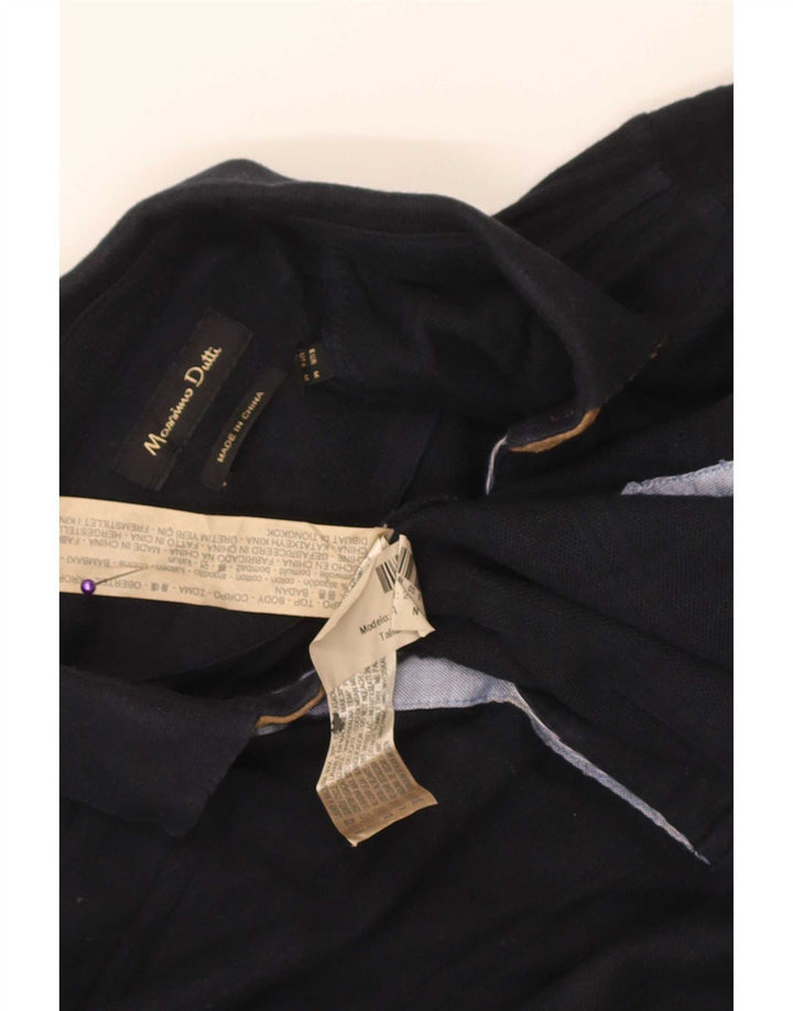 Męska koszulka polo Massimo Dutti z długim rękawem, średnia, granatowa, bawełniana