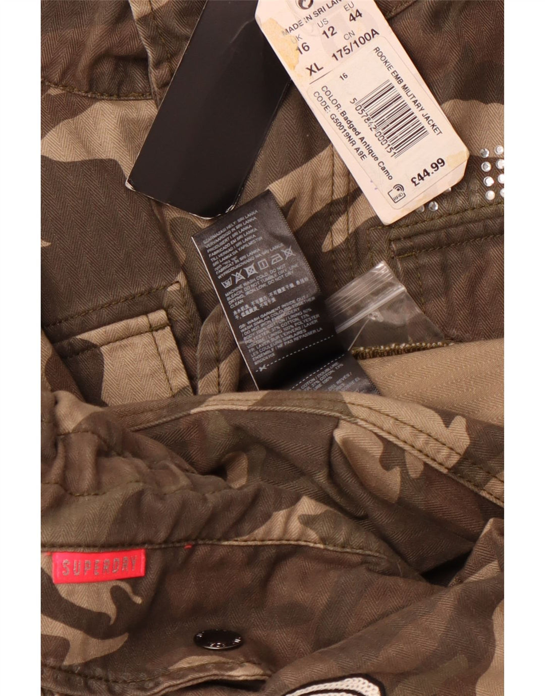 Damska graficzna kurtka wojskowa SUPERDRY UK 16, duża, w kolorze zielonym