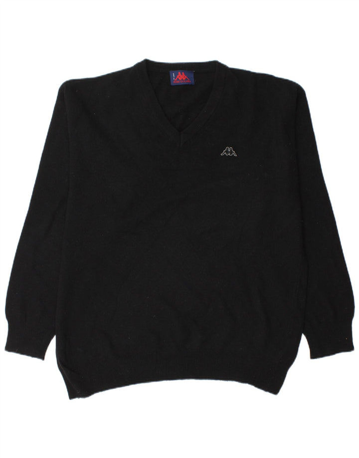 Męski sweter Kappa z dekoltem w szpic, duży, czarny, wełniany