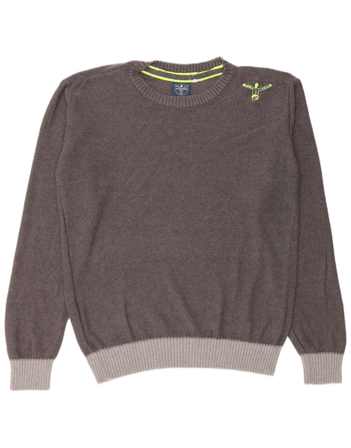 Męski sweter z wycięciem pod szyją CHIEMSEE Średni szary, bawełniany blok kolorów