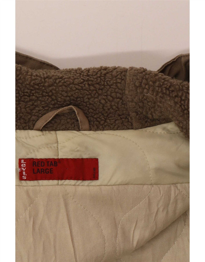 Męska kurtka parka z kapturem Levi's UK 40, duża, beżowa, bawełniana