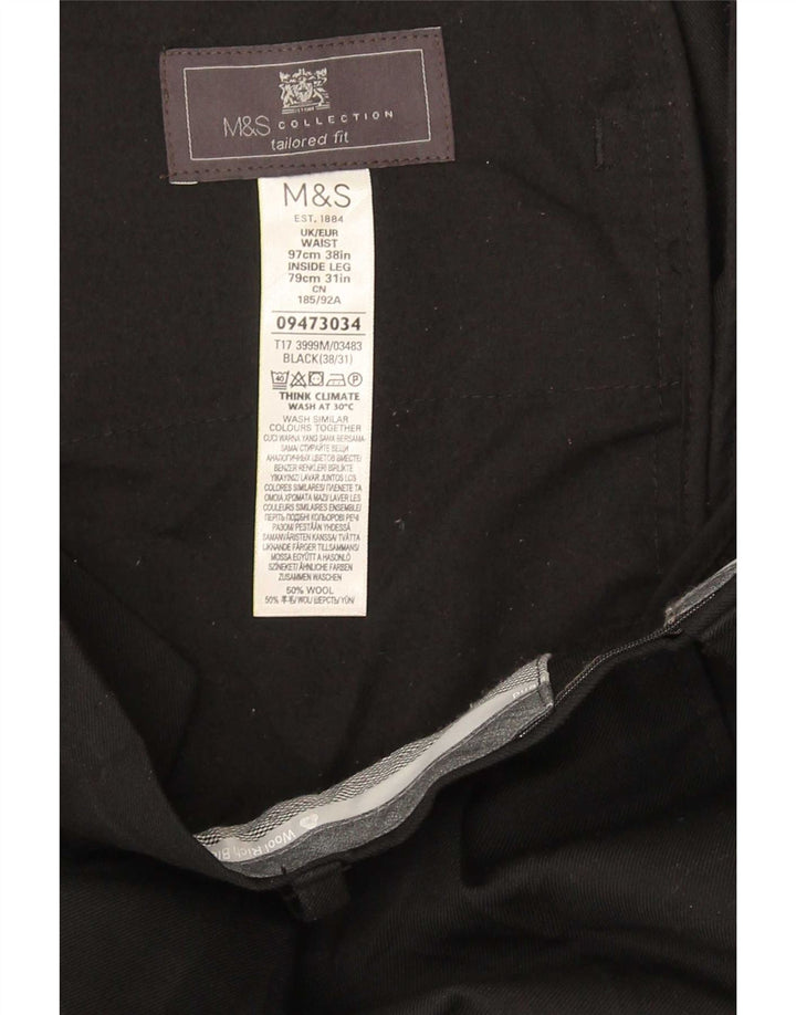 Marks & Spencer Męskie dopasowane spodnie garniturowe W38 L31 Czarna wełna