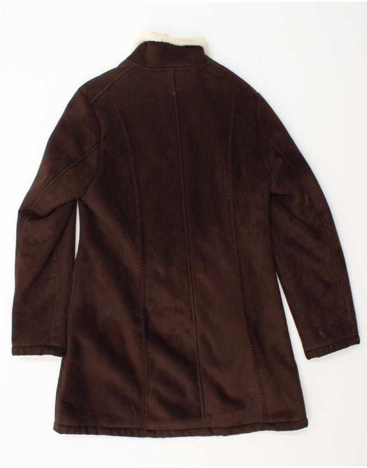 MARVIN RICHARDS Womens Sherpa Overcoat UK 10 Small Brown Polyester Vintage Marvin Richards and Second-Hand Marvin Richards from Messina Hembry 