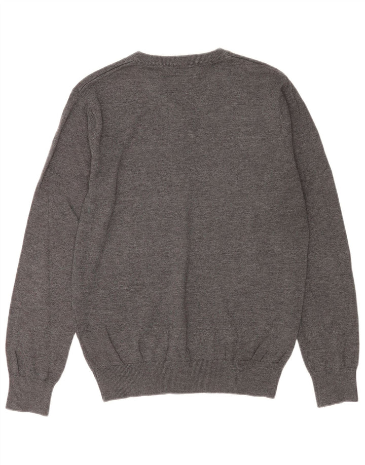 Męski sweter Calvin Klein z dekoltem w kształcie litery V, średnioszary, bawełniany w plamki