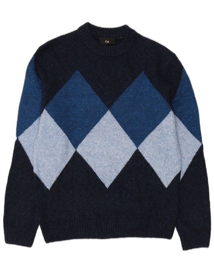 Męski sweter C & A z okrągłym dekoltem, mały granatowy Argyle/Diament