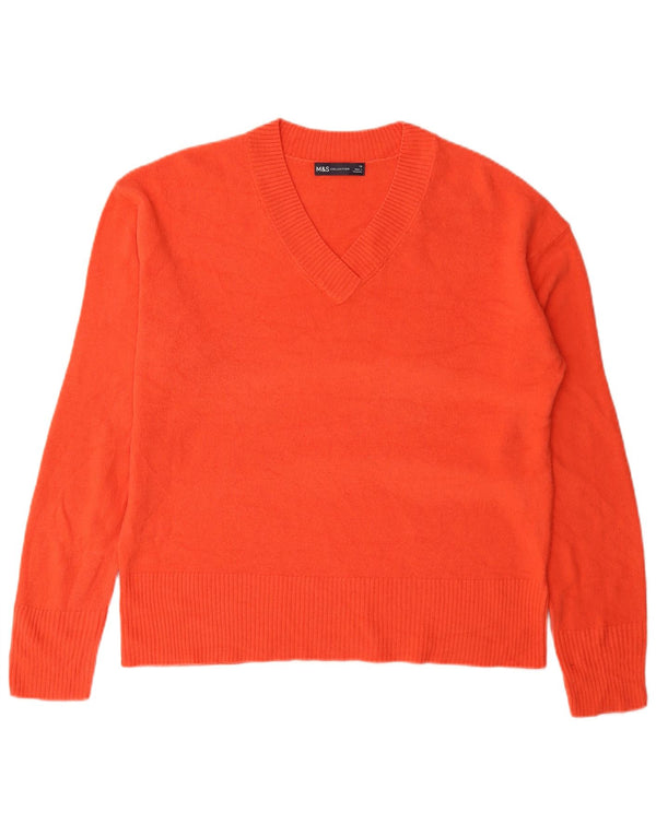 Marks & Spencer Damski sweter z dekoltem w kształcie litery V, UK 16, duży, pomarańczowy, akrylowy