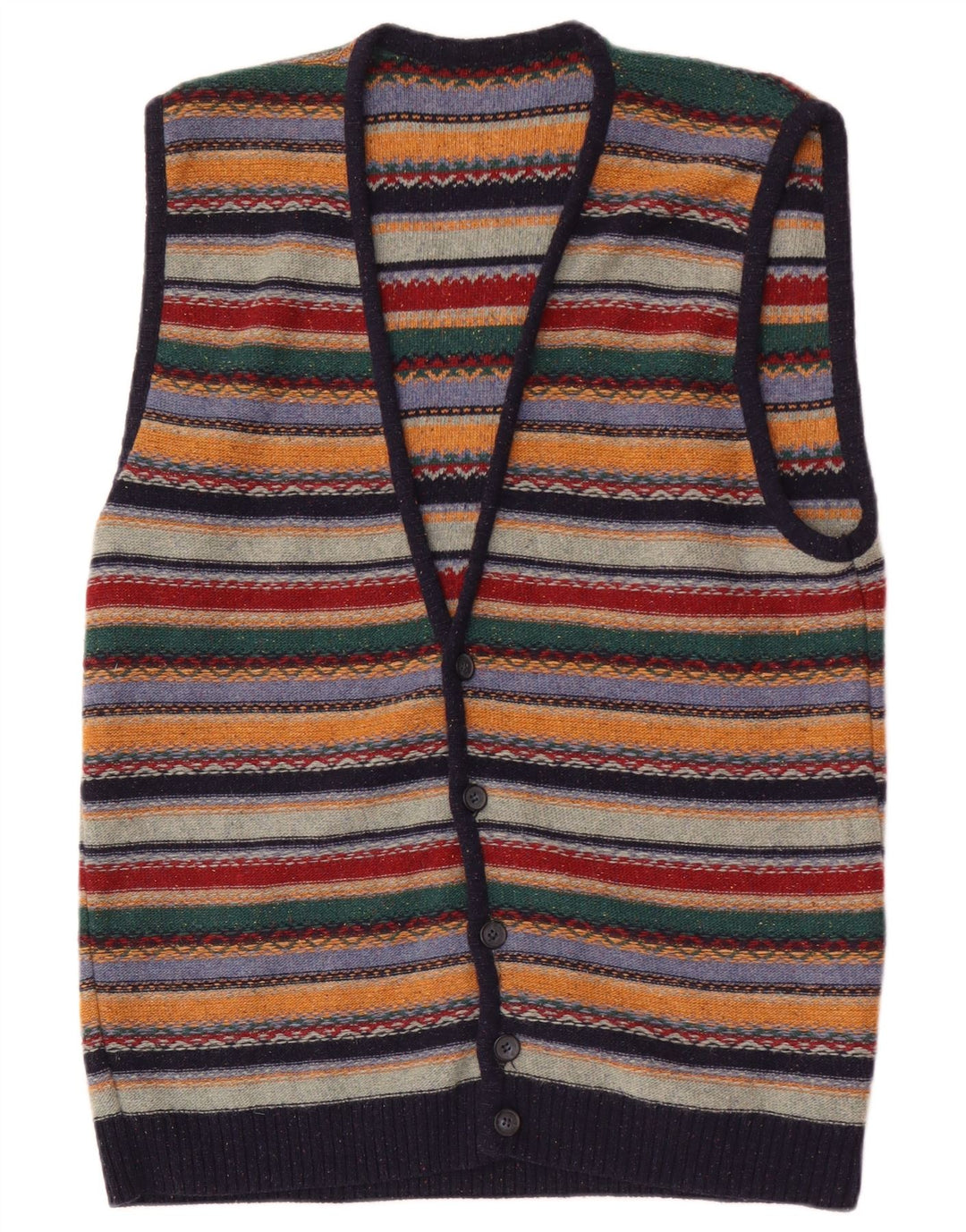 Męski sweter bez rękawów w stylu vintage, średniej wielkości, wielobarwny, wełniany w paski