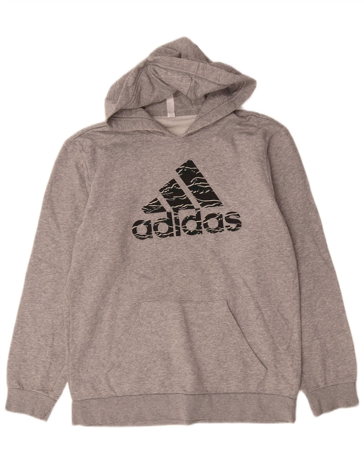 Męska bluza z kapturem Adidas Graphic, średnia szara bawełna